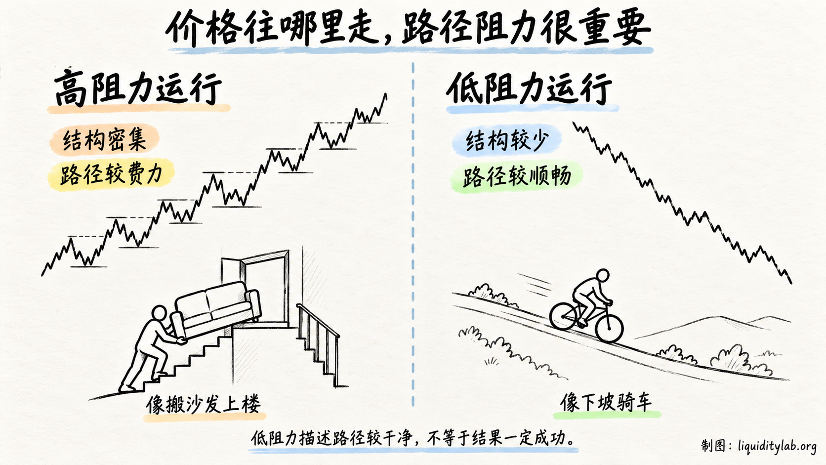 高阻力与低阻力的两种价格路径