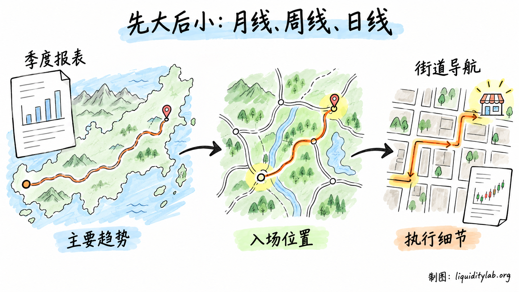 先大后小:月线、周线、日线