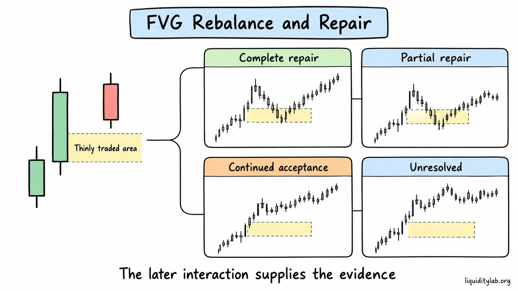 A fast repricing area is reviewed through complete repair, partial repair, continued acceptance and unresolved outcomes.